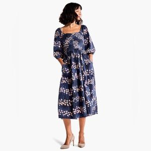 Nic + Zoe FIREFLY GLOW DRESS Elegant Blue Floral Midi Dress size M